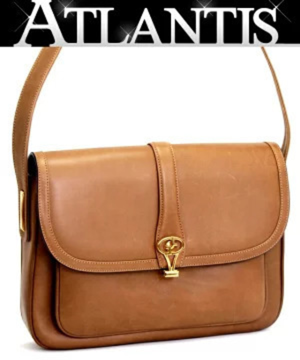 Gucci shoulder bag flap vertical center strap brown leather
